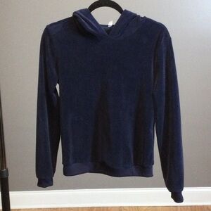 S Hotouch Navy Blue Velour Pullover Hooded Sweatshirt